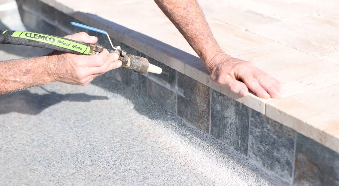 Professional pool tile cleaning removing calcium scale buildup in Prescott, AZ